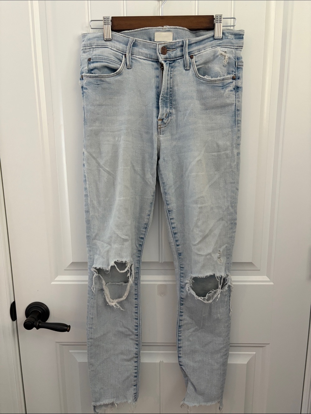 MOTHER Light Wash Distressed Skinny Jeans